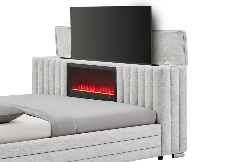 Elias - 5 Piece King Bedroom Set TV Footboard - Light Gray / Natural / White