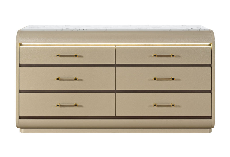 Genesis - 5 Piece Queen Bedroom Set (Bed, Dresser & Mirror, Nightstand, Chest) - Gold