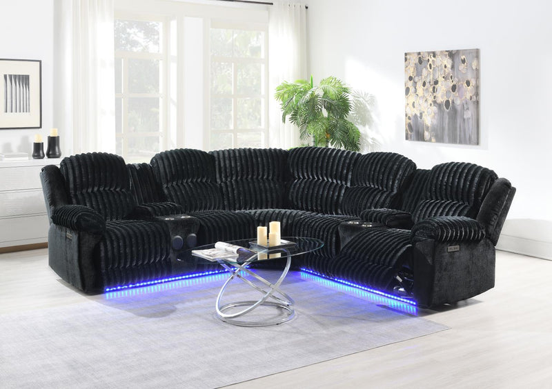 U60 - Corduroy Power 3 Piece Sectional With Bluetooth Speaker, And Wireless Charger - Black