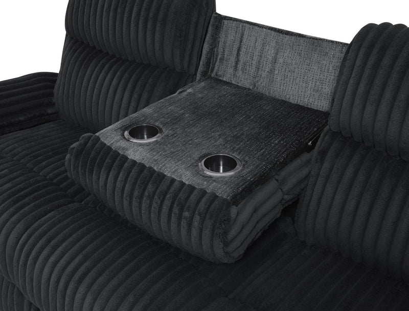 U181 - Corduroy Motion Sofa With Drop Down Table - Black