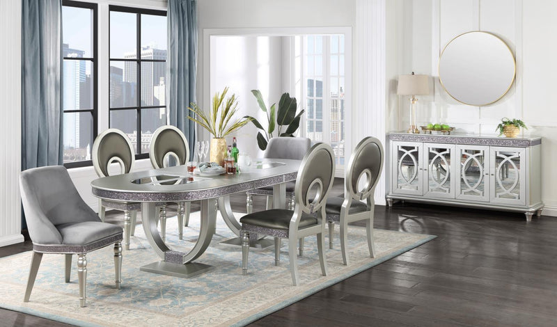 D107 - Oval Dining Table - Shimmer Silver