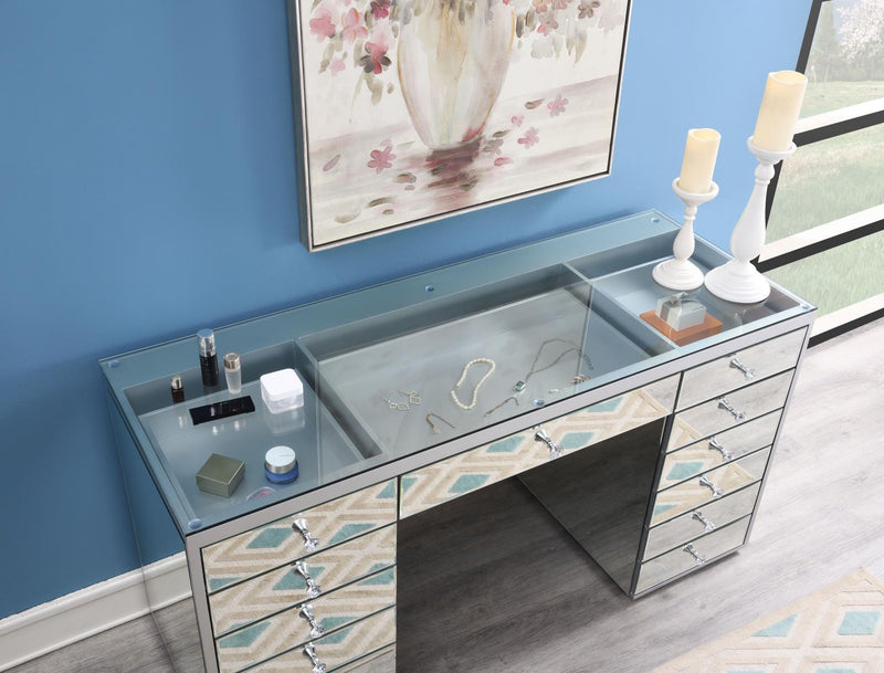 G-317 - Glamour Vanity + Stool (No Mirror) - Silver
