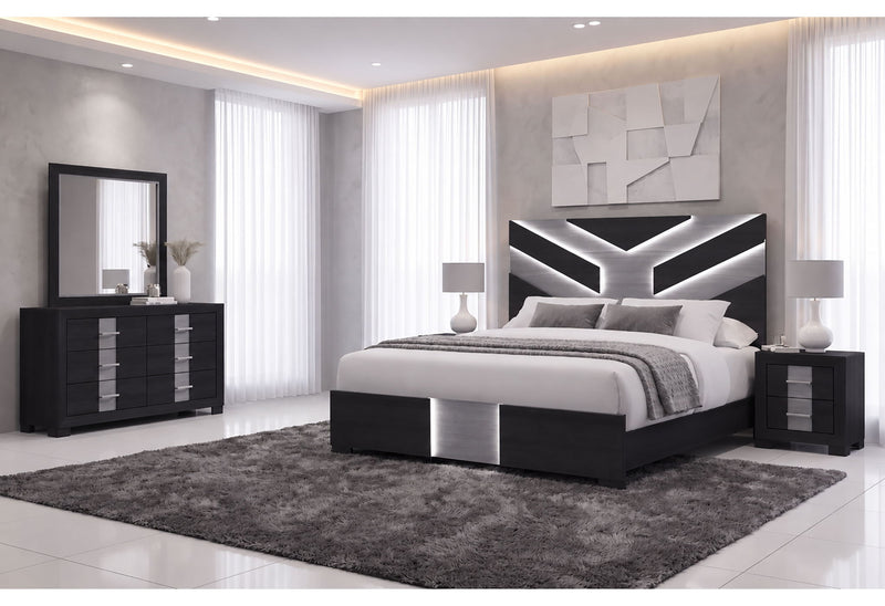 Optimus - 4 Piece Bedroom Set (Full Bed, Dresser, Mirror, Nightstand) - Black