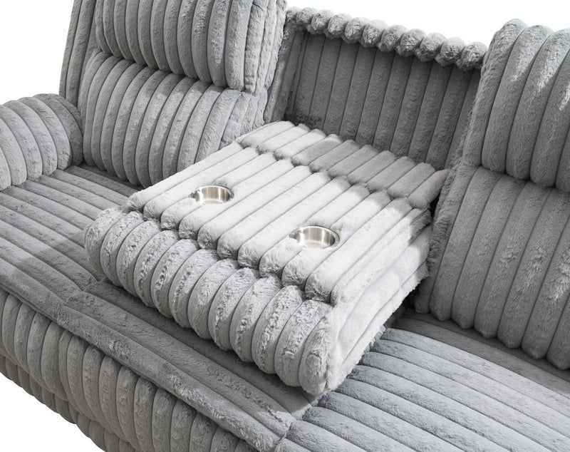 U113 - Corduroy Motion Sofa With Dropdown - Gray