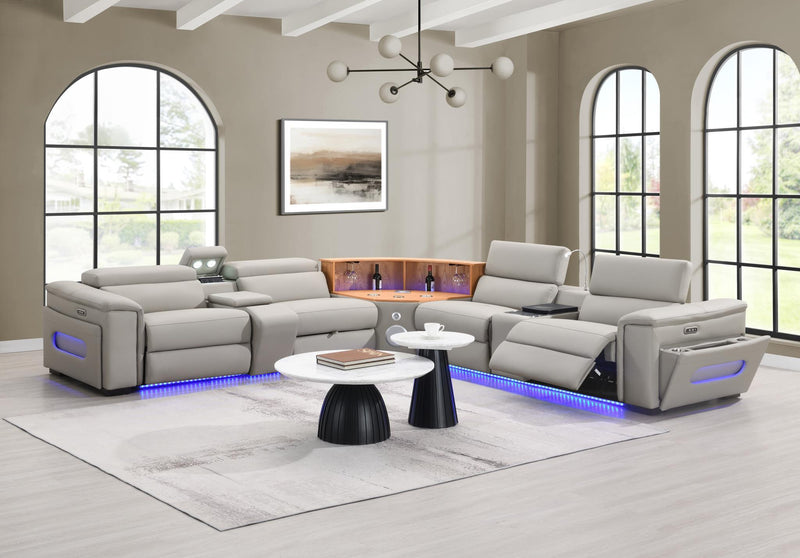 U25 - 3 Piece Power Reclining Sectional With Bluetooth Speaker, Wireless Charger, And Fridge - Gray