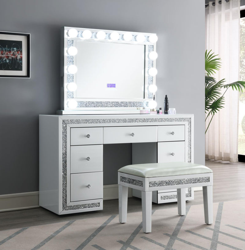 G-325 - Glamour Vanity Set (MDF Dresser + Mirror Bluetooth Speaker With Lights) - White