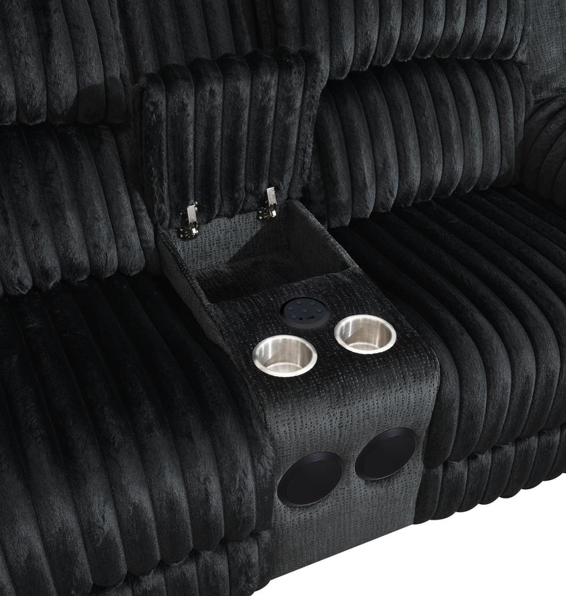U161 - Corduroy Power LED Reclining Chair - Black