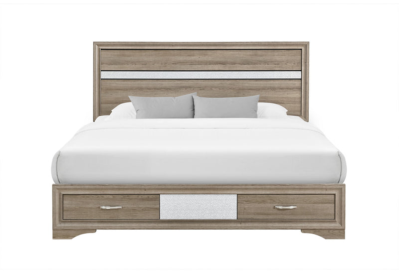 Seville - 5 Piece King Bedroom Set (Bed, Dresser & Mirror, Nightstand, Chest) - Brown / Natural