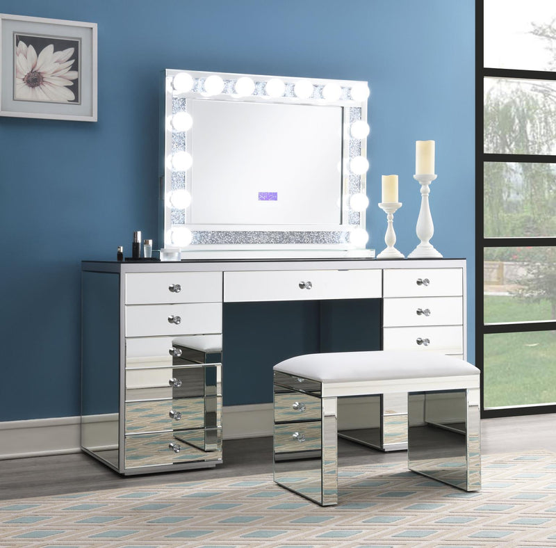 G-317 - Glamour Vanity + Stool (No Mirror) - Silver