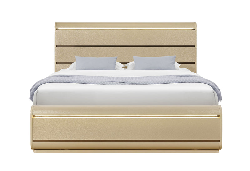 Genesis - 5 Piece King Bedroom Set (Bed, Dresser & Mirror, Nightstand, Chest) - Gold