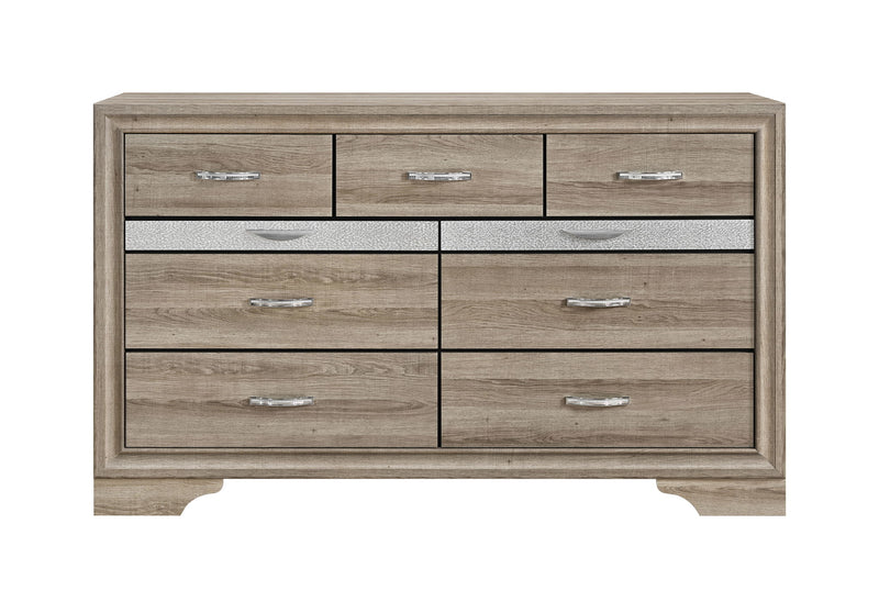 Seville - 5 Piece King Bedroom Set (Bed, Dresser & Mirror, Nightstand, Chest) - Brown / Natural