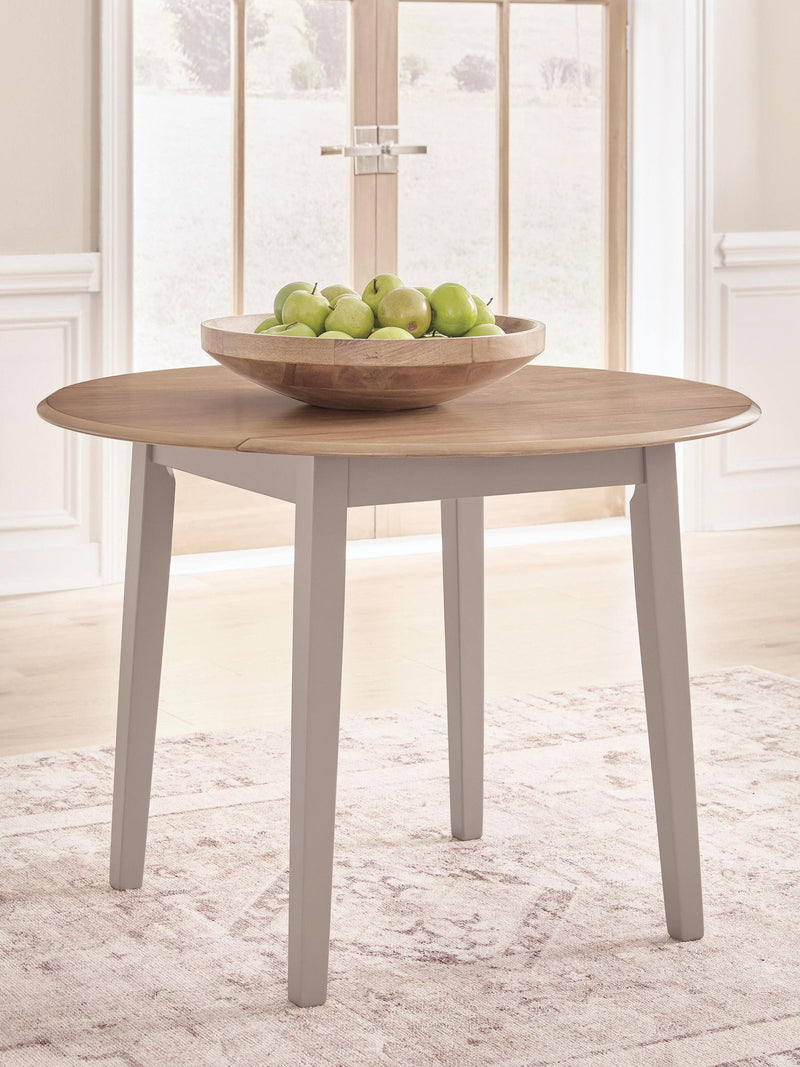 Harperfeld - Round Dining Room Drop Leaf Table - Natural / Gray