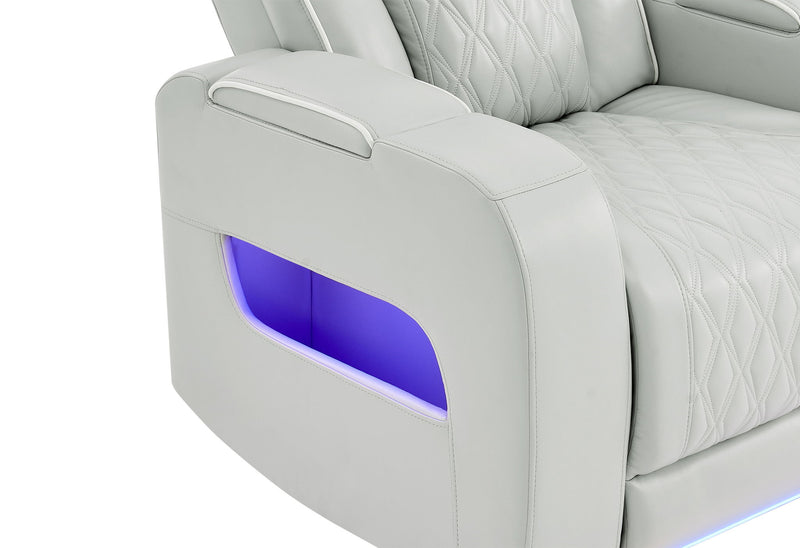U8611 - 2 Piece Living Room Set (Power Reclining Sofa With Power Headrest And LED / Power Console Reclining Loveseat With Power Headrest, LED And Speaker) - Silver