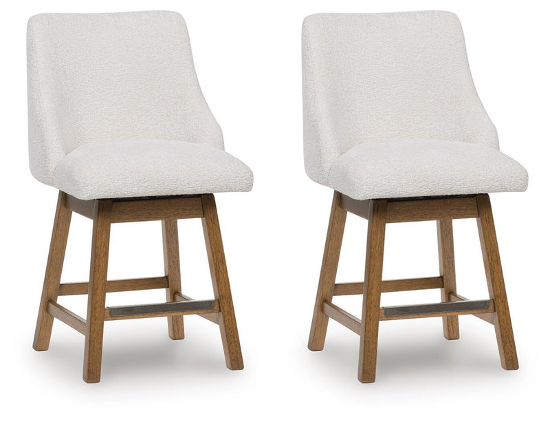 Cabalynn - Upholstered Swivel Barstool (Set of 2) - Oatmeal / Light Brown
