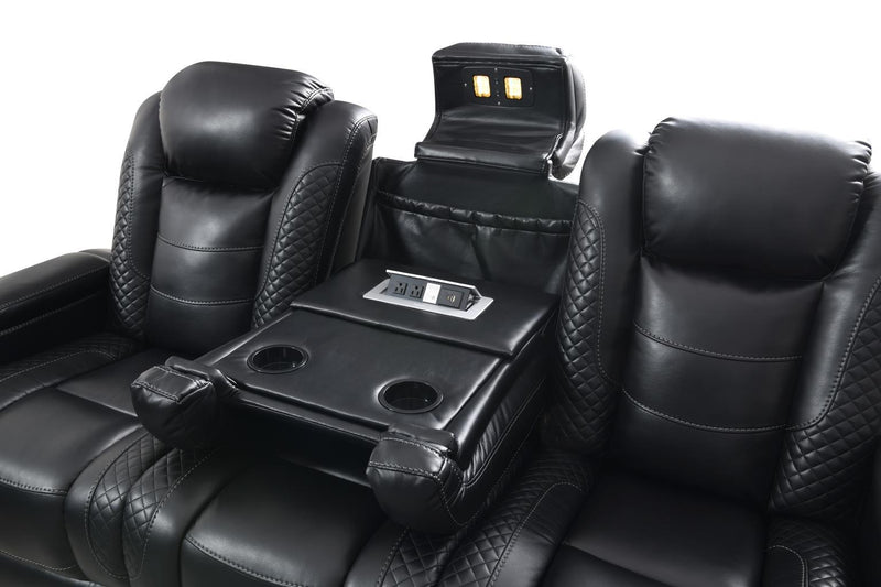 U92 - LED Power Reclining With Power Headrest, And Drop Down Table Sofa - Black