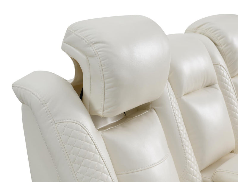U94 - LED Power Reclining With Power Headrest, And Drop Down Table Sofa - White