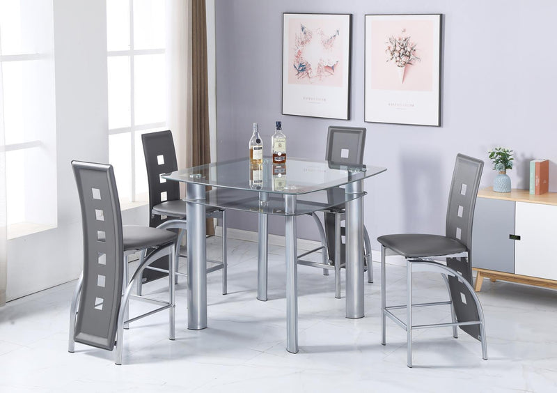 D324 - 5 Piece Dining Room Set (Pub Table, 4 Chairs) - Silver