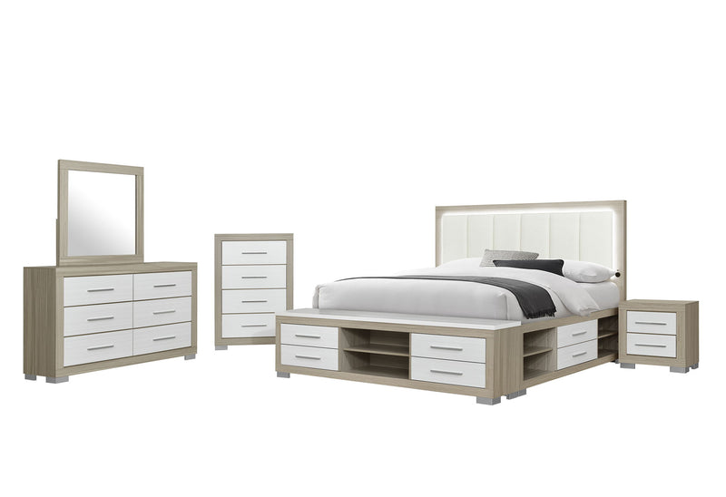 Emma - King Bed With LED And USB - Natural / White